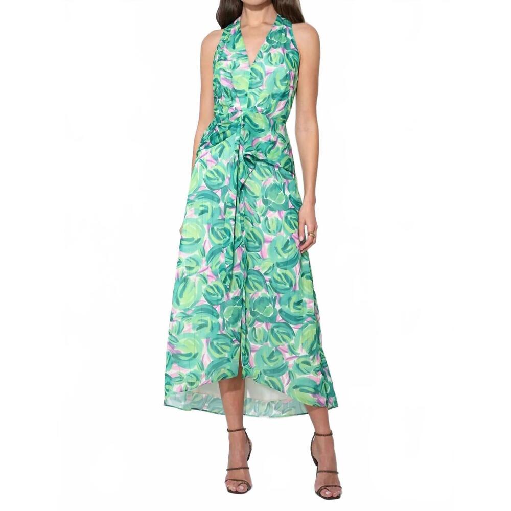 NEW ADELYN RAE margot wrap tie waist printed maxi dress in green
